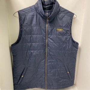 LL Bean Puffer Vest Mens Large Blue Down Zip Button Mountain Classic